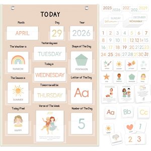 Calendrier mural « Tout ce qui se passe aujourd'hui » 21 x 14 pouces, tableau mural à poches pour enfants d'âge préscolaire, design bohème - Product Image 1
