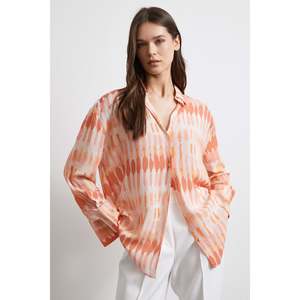 Chemise boutonnée en popeline à imprimé orange pour femme Vero Moda, style bohème, à porter au quotidien - Product Image 6