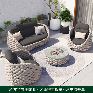 Conjunto de sofá de mimbre <span class=keywords><strong>para</strong></span> exteriores de aleación de aluminio nórdico moderno, muebles de ocio duraderos <span class=keywords><strong>para</strong></span> patio, Villa, jardín, balcón o hogar - Product Image 2
