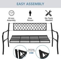 Banc en métal, cadre en acier avec dossier et assise à lattes, chaise à design croisé en acier moulé avec revêtement en poudre, banc de patio pour l'extérieur