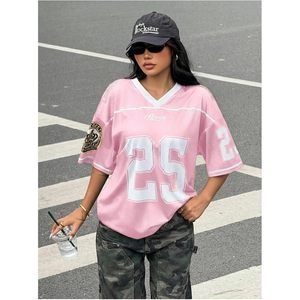 เสื้อกีฬาสำหรับเด็กผู้หญิง FOXA คอวี ผ้าตาข่ายระบายอากาศได้ดี ชุดบาสเก็ตบอล เบอร์ 25 สีชมพู สไตล์ Y2K เสื้อสตรีทแวร์ - Product Image 2