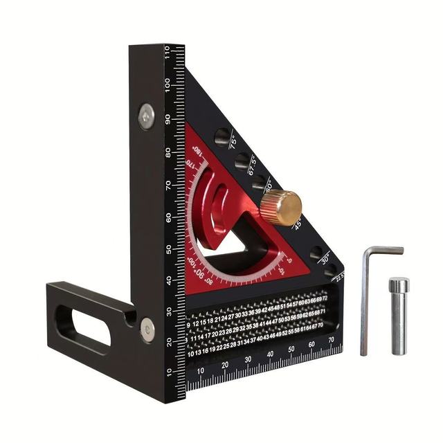 L-HT3211 2-in-1 Woodworking Aluminum Alloy Angle Square Set Pin-Type Triangle Ruler Line Marker Angle Positioning Tenon Pins