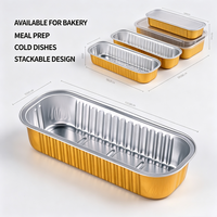 Barquette rectangulaire longue en aluminium doré, conteneur alimentaire jetable personnalisé avec couvercle en aluminium, compatible four, pour desserts, pâtisseries et plats à emporter