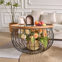 Table basse en bois avec plateau en verre, style farmhouse, structure métallique artisanale et durable, facile à assembler, meubles de salon
