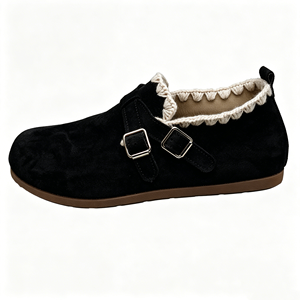 <span class=keywords><strong>Mules</strong></span> en daim pour femmes à bout large, semelle plate fine, chaussures décontractées avec garniture en tricot et boucle - Product Image 1