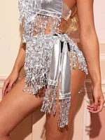 Ceinture à paillettes et franges pour danse orientale, jupe enveloppante, club, danse indienne, latine, hula, plage, écharpe de taille