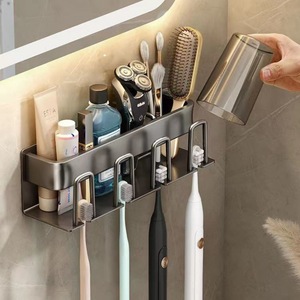 Support mural pour brosses à dents Royal Stan en métal avec ventouse, organiseur de salle de bain pour dentifrice et gobelets - Product Image 2