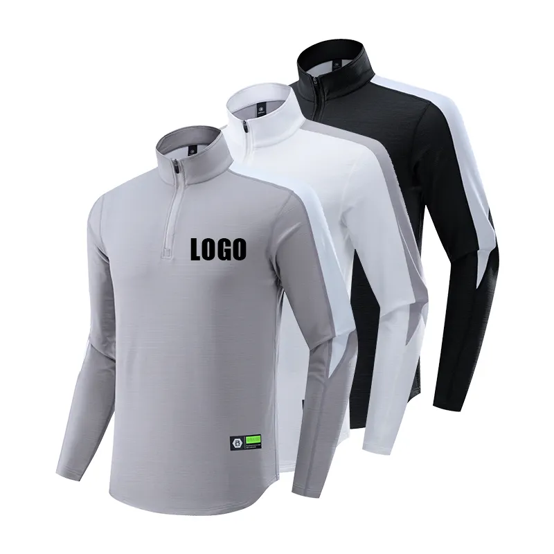 Custom Logo Gym Clothes Slim Loose Fit Turtleneck Zipper Mens T Shirts Blank Long Sleeve Men's 1/4 Zip T-shirts