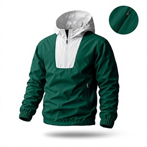 Men's Green White Color Block Hooded Quarter Zip Eco-friendly Fleece Windproof Jacket Casual Outerwear Winter Wear Polyester - Product Image 1