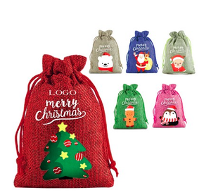 Bolsa de yute navideña de alta calidad con cordón y logotipo personalizado, la más vendida al por mayor, saco de Papá Noel colorido - Product Image 1