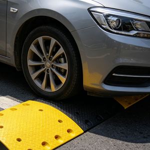 Yuyeu 500x500x45mm Pente de ralentissement en HDPE Jaune/Noir 10-15 mph Installation fixe Avertissement de sécurité routière - Product Image 4