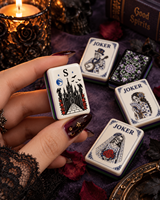Ensemble de Mahjong Américain Gothique de Luxe pour Halloween, 160 Tuiles avec Motif Crâne, Lune Sanguine et Corbeau en Porcelaine Bleue, pour la Vente en Gros