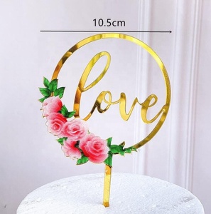 Décoration de gâteau en acrylique doré, 24 pièces, motifs <span class=keywords><strong>fleurs</strong></span>, <span class=keywords><strong>joyeux</strong></span> <span class=keywords><strong>anniversaire</strong></span>, pour fête d'<span class=keywords><strong>anniversaire</strong></span>, fournitures de desserts - Product Image 5