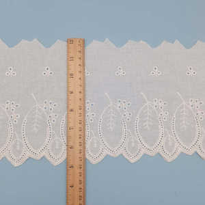 Encaje de algodón festoneado de 18cm/7,08 con hojas bordadas, suministros de tela de encaje - Product Image 4