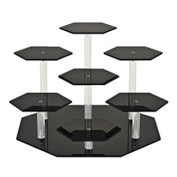 Support d'affichage hexagonal noir à plusieurs niveaux en acrylique pour figurines de blind box, cosmétiques, bijoux, organisateur de bureau