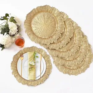 Atacado Decoração Do Casamento Suprimentos Dinnerware Set Ouro Plástico Preto Prata Clear Gold Reef Snowflake Charger Plates