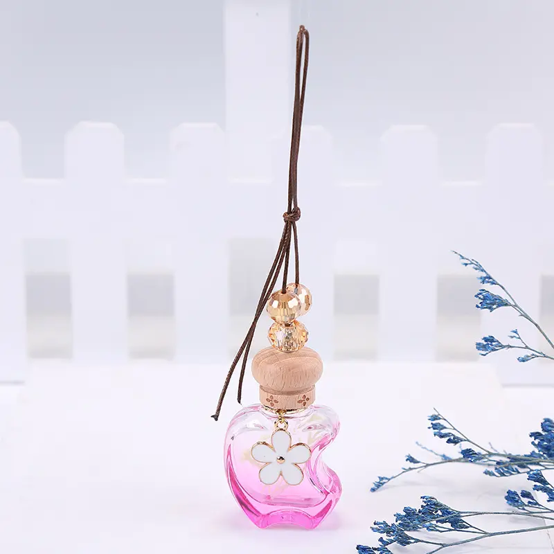 Hanging Car Diffuser Empty Clear Glass Square Car Air Freshener Perfume Aromatherapy Pendant Bottle With Wooden Cap And String