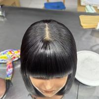 Peluca Bob de Cabello Humano Virgen Vietnamita Liso SDD con Flequillo, Encaje Frontal HD Transparente 13x1, Sin Pegamento, Cabello Natural Negro para Mujeres