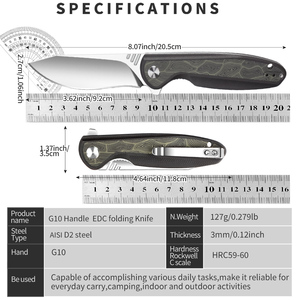 Cuchillo <span class=keywords><strong>de</strong></span> Bolsillo <span class=keywords><strong>Plegable</strong></span> OEM EDC G10 para Supervivencia al Aire Libre, Acero Inoxidable D2, para Camping, Táctico, Bricolaje - Product Image 6