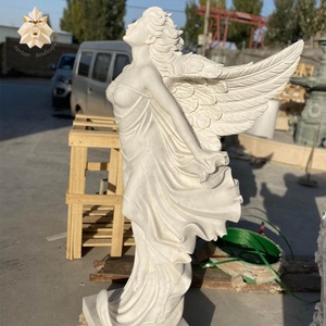 Statua Moderna da Giardino Personalizzata a Grandezza Naturale, Decorazione da Esterno, <span class=keywords><strong>Angelo</strong></span> in <span class=keywords><strong>Pietra</strong></span> Marmorizzata con Occhi Chiusi e <span class=keywords><strong>Ali</strong></span>, Scultura - Product Image 6