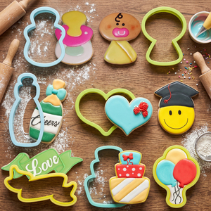 Moule à découper en plastique moulé par injection pour biscuits, fondant, pâte à modeler, thème <span class=keywords><strong>anniversaire</strong></span> et fête, 8 <span class=keywords><strong>emporte</strong></span>-pièces, outil de découpe pour glaçage royal - Product Image 2