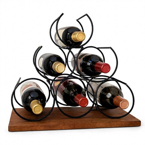 Porte-vin en métal moderne avec base en bois, capacité de 6 bouteilles, présentoir, meubles pour la maison - Product Image 3