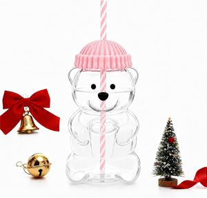 Offre Spéciale – Nouvelle Bouteille d'Eau en Verre Transparent en Forme d'Ours Mignon avec Couvercle en Silicone et Paille pour la Maison et la Restauration - Product Image 1