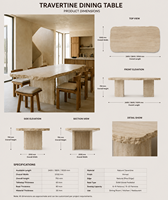 Table à manger rectangulaire en travertin beige naturel minimaliste moderne YUSHI pour la décoration de villas et de maisons de prestige