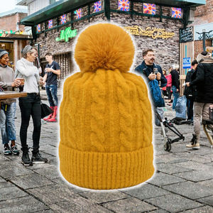 หมวกไหมพรมปอมปอมปอมแบบมีสายถักแบบสวมสบายหมวกสำหรับฤดูหนาวใส่ได้ทั้งชายและหญิงสำหรับเดินทาง - Product Image 2