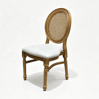 Chaise de mariage vintage en résine, dossier ovale en rotin, coussin en tissu, mobilier de banquet Louis XVI pour événements