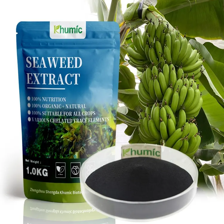 Khumic 100% water soluble sea algae 18% alginic acid flakes soluble seaweed extract