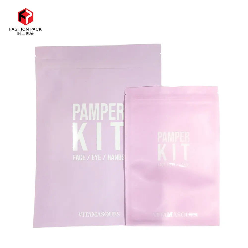 Stampa personalizzata Rosa Coccola Kit di Plastica di Imballaggio 3 Side Seal Borsa Con Chiusura Lampo Foglio di Un Lato da Un Lato Macchia Chiara stampa UV