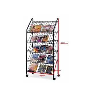 For bookstore metal wire magazine display custom cookbook display rack stand shelf for library cn gua
