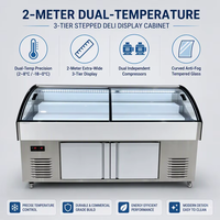 Congélateur vitrine panoramique commercial à double température, 3 niveaux, à refroidissement direct, en acier inoxydable, pour supermarchés et restaurants