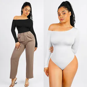 Body Casual a maniche lunghe da donna con controllo della pancia collo diagonale con taglio della vita senza cuciture Shapewear all'ingrosso body perizoma