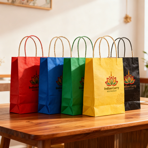 שקיות נייר חום קראפט ידידותיות לסביבה, מתכלות, עמידות ויוקרתיות עם הדפס לוגו בהתאמה אישית של Ruihang, לסופרמרקט וטייק אווי. - Product Image 1