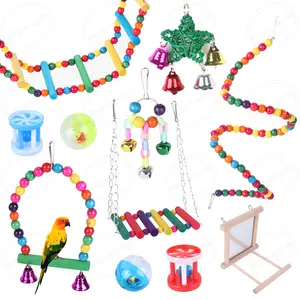 Wholesale Various Bird Toy Set Parrot Hanging Bell Cage Toy Bird Swing Chewing Toys