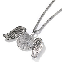 YYN Promotion Collier Aile en Cuivre Incrusté de Diamants Style Hiphop avec Pendentif Cadre Photo Personnalisé DIY Style Européen et Américain