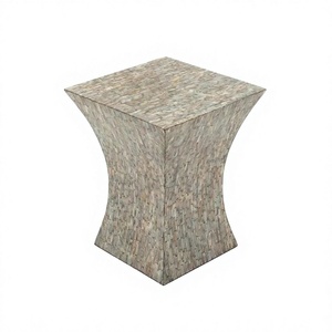 Mesa Auxiliar de Madera con Incrustaciones de Nácar, Mesa de Centro Cuadrada Hecha a Mano con Mosaico de Nácar, Mesa de Acento de Lujo para el Hogar de Diseño - Product Image 1