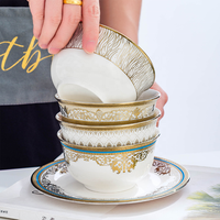 Assiettes à dessert en céramique de luxe européennes avec bordure dorée, ensemble d'assiettes à gâteau, à collation et à apéritif en porcelaine pour la décoration d'hôtels et de maisons
