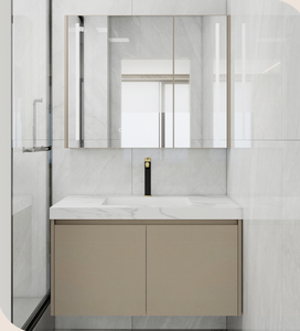 Mobile Bagno Moderno in Legno Resistente all'Acqua con Specchio e Lavabo per Hotel e Appartamenti - Vendita all'Ingrosso - Product Image 3