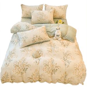Ensemble de couette quatre pièces en velours de lait imprimé moderne Simple frais hiver doublé polaire Anti-acariens housse de couette <span class=keywords><strong>lit</strong></span> en molleton de corail - Product Image 5