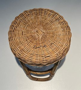 Rustic Handmade Rattan <b>Stool</b> Antique Design Living Room Furniture Home Decor - Product Image 3