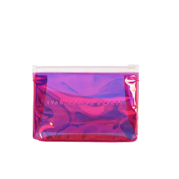 Holo graphic Standup PVC-Tasche mit geprägtem Druck, Reiß verschluss und Schieber egler für Kosmetika