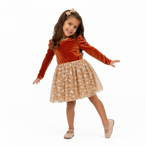 Robe en <span class=keywords><strong>velours</strong></span> à manches longues pour filles, motif floral, en maille, tenue de fête d'anniversaire, corsage superposé, <span class=keywords><strong>jupe</strong></span> en tulle, robe de petite princesse - Grande Vente - Product Image 4