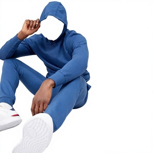 Chándal Azul con Capucha para Hombre, Manga Larga, Color Sólido, Ropa Casual con Bolsillos Laterales, Corte Regular, Invierno, 100% Algodón, Ligero - Product Image 4