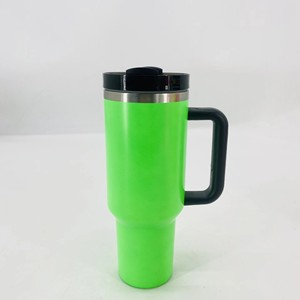 Gobelet isotherme personnalisé en acier inoxydable de 40 oz avec peinture fluorescente, pour le camping et les voyages, avec paille et poignée - Product Image 3