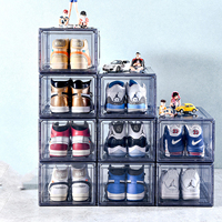 Boîte à chaussures empilable magnétique à ouverture frontale, boîte de rangement en plastique transparente pour chaussures