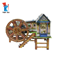 Boîte à musique 3D en papier en forme de moulin à eau rotatif, puzzle à assembler pour enfants, modèle pastoral, décoration de table et de maison