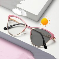 Nouvelles Lunettes Photochromiques de Mode pour Femme, Anti-Lumière Bleue, en Métal, Forme Œil de Chat, Monture de Lunettes de Vue Photochromiques